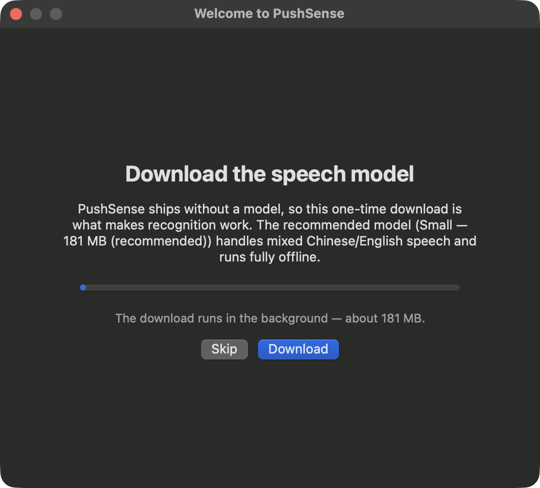 Tutorial step 1: download the speech model